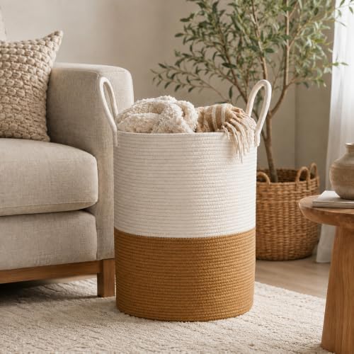 Baby Laundry Basket, Cotton Rope Nursery Hamper with Handles, Jute - Image 6