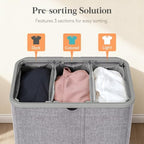 Lifewit 185L 3 Section Laundry Hamper with Lid, Laundry Basket, Light Gray - Image 3