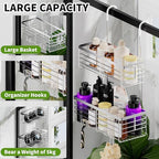 SHANSHUI Shower Hanging Caddy, Double Bathroom Showers Organizer Basket, Shampoo Bracket, Over Door Shower Rack with Hooks, 304 Stainless Steel Rustproof - Image 3