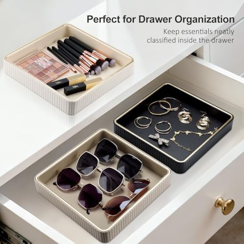GORESE Leather Valet Tray Nightstand Organizer, Square EDC Trays for Colognes Wallet Sunglasses, Key Dish Catch All Bowl Desk Tray, Gift for Men & Women, Black(9.3'' × 9.3'') - Image 7