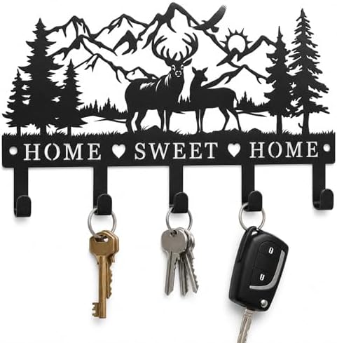 Deer Mountain Metal Key Holder Wall Mount Key Holder for Wall Rustic Cabin Decor Key Rack Hooks Hanger Woodland Wildlife Wall Art Entryway Organizer Housewarming Hunting Gifts by SIFZYJGN
