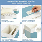 Bagnizer Large 22 Quart Linen Fabric Foldable Storage Bin Cube Organizer Basket with Flip-Top Lid & Handles, Clothes Blanket Box for Home, Office, Closet, Teal & White, 4 Pack 14.6 x 9.5 x 9.5 - Image 6