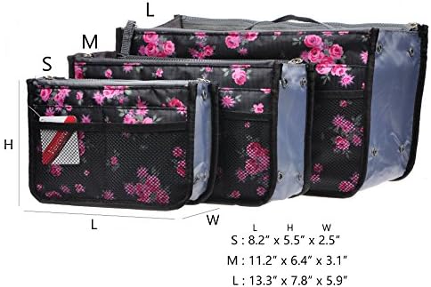 Vercord Purse Organizer Insert for Handbags Bag Organizers Inside Tote Pocketbook Women Nurse Nylon 13 Pockets Black Red Flower Medium - Image 3