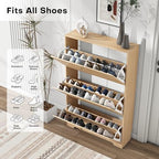 Nicetree Shoe Cabinet with 3 Flip Drawers, Entryway Storage, Natural Oak - Image 3