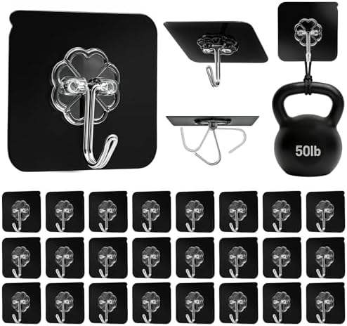 DDMY Black Adhesive Wall Hook for Hanging Heavy Duty Sticky Hooks 24 Pack by DDMY