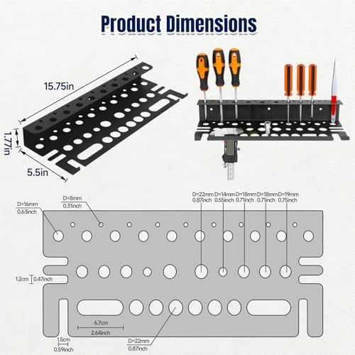 Screwdriver Organizer Wall Mount for Pliers, Screwdrivers, Garage Workshop Storage, Stores up to 43 Pliers or Small Tools, Ideal Gift for Men - Image 2