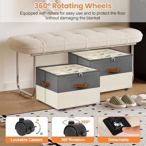Foyego 2 Pack Shoe Organizer for Closet, with Wheels, Beige and Grey - Image 4