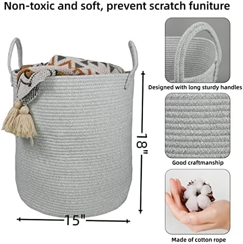 XUANGUO Cotton Rope Laundry Basket Hamper for Clothes Large Light Grey - Image 2
