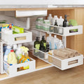 2 Packs 19IN Depth Under Sink Organizer, 2-Tier Pull Out Cabinet Organizer With Smooth Circular Rail, Large Capacity Metal Mesh Sliding Drawers For Bathroom& Kitchen Storage,Height Adjustable –White by UnderSinkOrganizer
