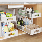 2 Packs 19IN Depth Under Sink Organizer, 2-Tier Pull Out Cabinet Organizer With Smooth Circular Rail, Large Capacity Metal Mesh Sliding Drawers For Bathroom& Kitchen Storage,Height Adjustable –White by UnderSinkOrganizer
