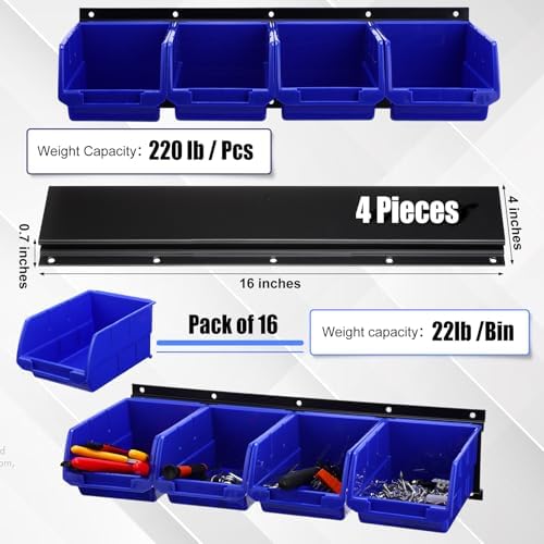Maitys Wall Mounted Storage Bins Parts Plastic Hanging Stackable, Blue - Image 4