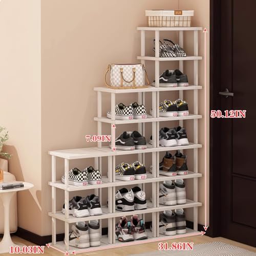 SAN HE Bamboo Shoe Rack 17 Tier- Vertical Shoe Rack for Small Spaces, Tall Narrow Shoe Rack Organizer for Closet Entryway Corner Garage and Bedroom,Skinny Shoe Shelf with Free Stackable DIY - Image 2