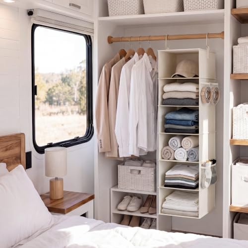 StorageWorks 6-Shelf Hanging Closet Organizer, Hanging Shelves for Closet, Fabric, Mixing of Beige, White & Ivory, 12" D x 12" W x 47 1⁄2" H - Image 7