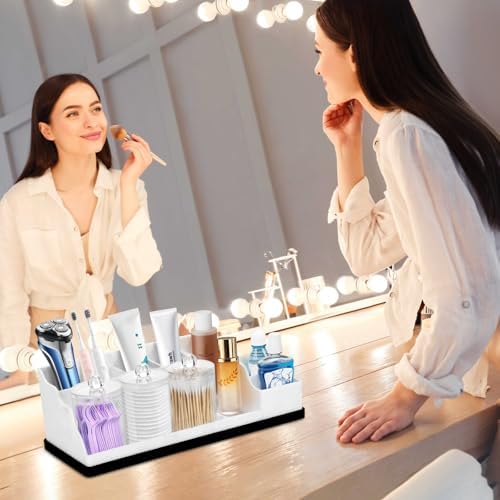 Bathroom Counter Organizer, White Silicone Toothbrush Holders for Bathrooms Organizer Countertop with 3PCS Qtip Holder, Toothbrush and Toothpaste Holder for Bathroom Organization Storage Vanity - Image 5