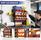 Wall Mount Spray Can Holder, Aerosol Spray Bottle Holder Storage Rack, Heavy-Duty Paint Bottle Organizer with 8 Can Holes & 4 Steel Hooks, 4 Plastic Hooks for Garage, Shop, Home or Tool Trailer - Image 4