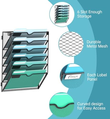 6-Tier Wall File Organizer, Hanging File Holder, Wall Mounted Mail Sorter - Image 3