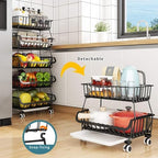 CarolynDesign Kitchen Storage Baskets Black Iron Wire Storage Bins with Wheels and Feet, Stackable Vegetable Storage Baskets (6-Tier Baskets) - Image 4