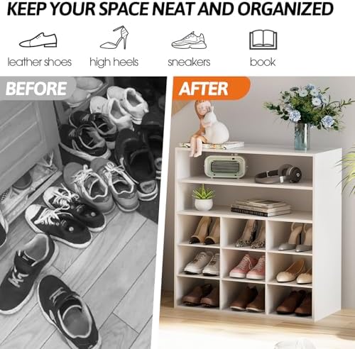Garden 4 you Shoe Rack Organizer, 5-Tier Wood Cubby Shoe Rack with 2 Storage Shelf and 9 Cubbies, Shoe Organizer Cabinet for Entryway, Hallway, Closet and Garage, White - Image 6
