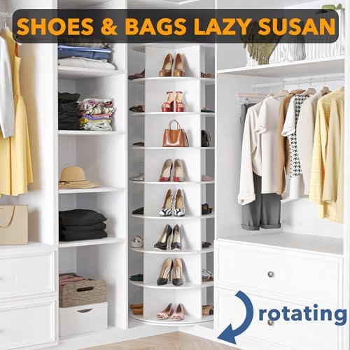 SpaceAid 8 Tier Rotating Shoe Rack Tower, Spinning Shoe Display Lazy Susan, Revolving 360 Shoe Rack Storage Round Carousel, Vertical Handbag Rotate Shoes Closet Organization (8-Tier White) - Image 4