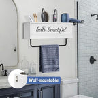 Hair Dryer Holder Wall Mounted, Hair Tools and Styling Organizer with Towel Bar, Farmhouse Beauty Hair Appliance Holder for Flat Iron, Curling Wand, Towel Rack (White) - Image 4
