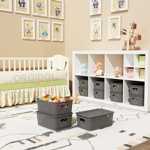 ORGIDOL Plastic Storage Basket with Lids 10 Pack Stackable Storage Bins Containers with Lid, Decorative Storage Boxes for Organizing Shelves, Drawers, Playroom, Classroom, Office, Closet, Grey - Image 3