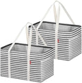 LHZK 2 Pack Utility Tote Bag with Metal Wire Frame and the Sides Rinforced, Large Tote Bag with Handle, Reusable Grocery Bags Foldable, Beach Bag, Car Tote, Black, 18.5''x11.8''x11.5'' by LHZK