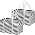 LHZK 2 Pack Utility Tote Bag with Metal Wire Frame and the Sides Rinforced, Large Tote Bag with Handle, Reusable Grocery Bags Foldable, Beach Bag, Car Tote, Black, 18.5''x11.8''x11.5'' by LHZK