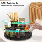 Lazy Susan Turntable Organizer with Anti-Slip Mat for Cabinet Pantry Kitchen Countertop Refrigerator Office, Pine Wood, 13", Black - Image 2