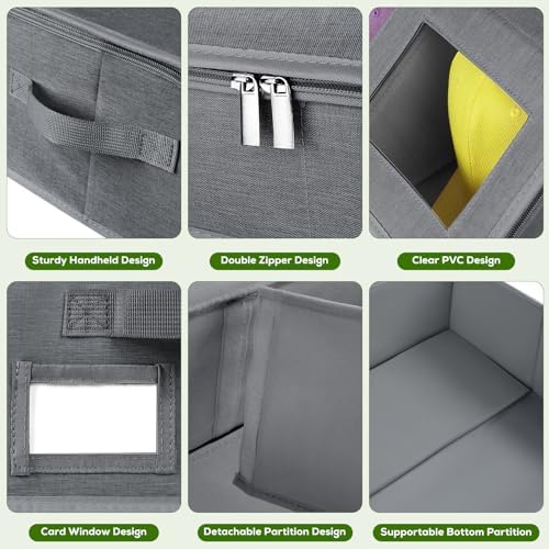 Hat Storage for Baseball Caps-Holds Up to 24 Caps, Hat Organizer for Closet Stackable Hat Box with Cardboard, Dustproof Baseball Cap Organizer with 2 Handles for Home Travel (Grey, 1 Pack) - Image 6