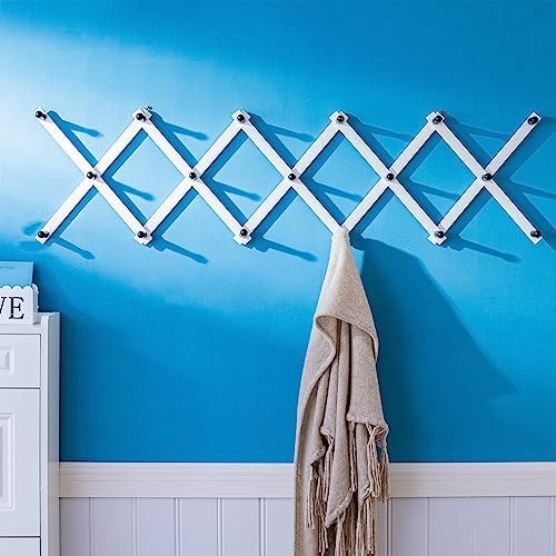 SKOLOO Hat Rack for Wall with 17 Hooks, Solid Wooden, Modern, Expandable Coat Rack Wall Mount for Coats, Hats, Bags, Baseball Caps, Black on White - Image 2