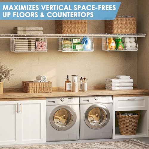 23.62” Extra-Long Under-Shelf Hanging Laundry Basket Organizer, 3-Pack Space-Saving Laundry Organizer, Fits Wire Shelving (Rod Diameter < 0.38”), Modular with Dividers for Custom Laundry Organization - Image 6