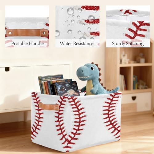 Baseball Storage Basket Toy Storage Bins Collapsible Cube Organizer - Image 6