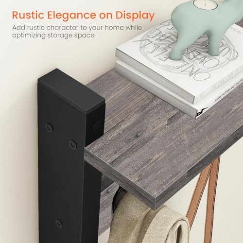 Homode Wall Hooks with Shelf, Coat Rack Wall Mount, Entryway Shelf with Hooks for Clothes, Backpack, Key, Purse - Rustic Grey - Image 3