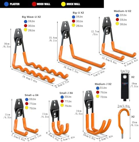 3-H Heavy Duty Garage Wall Hooks 20 Pack, Anti-Slip PVC Coating Wall Mount Garage Storage Utility Hooks, Heavy Load Organizer for Ladders, Yard Tools, Shovel, Weed Eater, Hoses & Bulk Items,Orange - Image 2