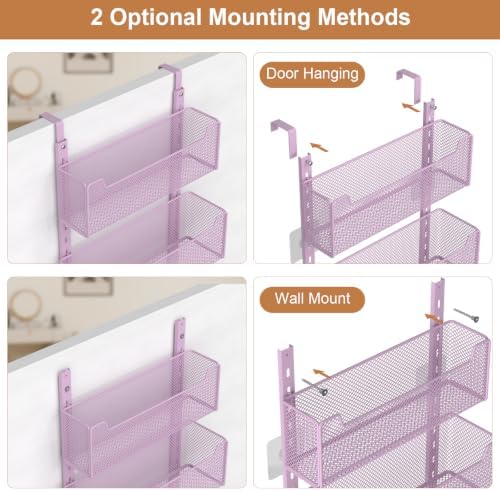 VyGrow Over The Door Organizer, Metal Door Organizer Hanging with 5 Adjustable Baskets and Coat Hook, Behind The Door Storage for Bedroom Closet Bathroom Pantry Cabinet Kitchen, Purple - Image 4