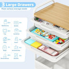 Metal Rolling Storage Cart with 3 Drawers - Utility Cart on Wheels with Pegboard & Wood Tabletop, Multifunctional Trolley Organizer with Hooks & Bin for Living Room,Bedroom,Craft Room,Office,Kids Room - Image 3