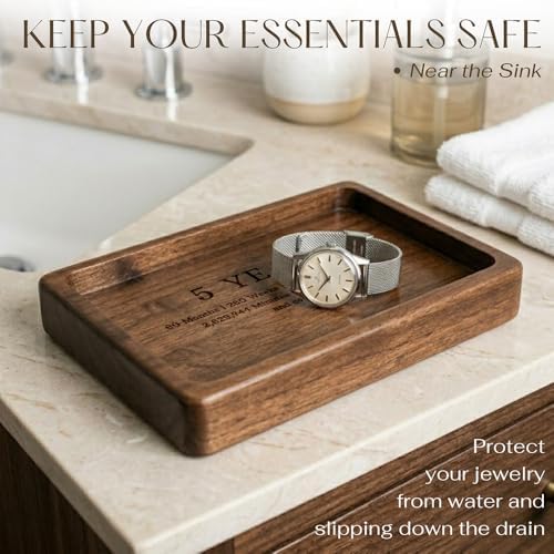 La Boda Wooden Jewelry Dish - Engraved Catchall Tray for Rings & Watches - Unique for Him, Her, Husband, Wife - Decorative Rectangle Jewelry Tray & Holder (5.5 x 3.4 in) (03-5 Years Anniversary) - Image 6
