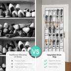 WVM Over the Door Shoe Organizer with 35 Breathable Mesh Pockets, Hanging Shoe Organizer for Door with 4 Metal Hooks, Large Capacity Closet Storage for Shoes, Accessories, White - Image 4