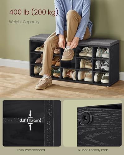 VASAGLE Shoe Bench with Cushion, 15 Compartments, 11.8 x 41.3 x 18.9 Inches - Image 4