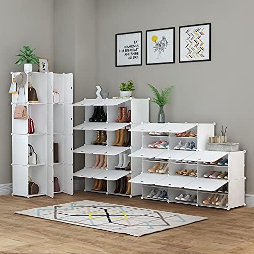 HOMIDEC Shoe Rack Organizer 32 Pair Modular Shoe Storage Cabinet for Closet | PP Plastic, Sturdy Steel Frame, Waterproof, Dustproof, Easy Clean, Shoe Shelves for Closet Garage Hallway Bedroom Entryway - Image 4