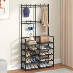 Laiensia 5-Tier Entryway Coat Rack, Coat and Shoe Rack, Entryway Bench Storage Organizer with 8 Hooks for Bedroom, Hallway, Office, Black - Image 4