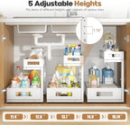 2 Pack 17IN Depth Under Sink Storage Organizer, Large 2-Tier Elegant Mesh Pull Out Shelf for Kitchen and Bathroom Cabinet Organization, L-Shaped and Adjustable Height Design-White - Image 5