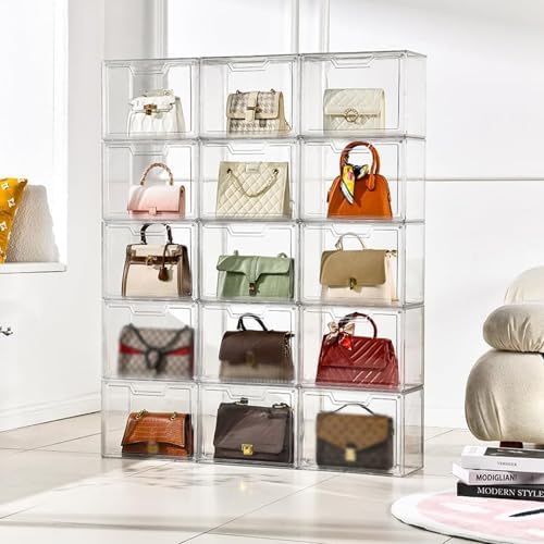 Purse Organizer for Closet,Clear Acrylic Display Case for Handbag Organizer, Purse Storage Box with Magnetic Door, Plastic Storage Bins for Book, Collectibles, Cosmetic (3 Pack) - Image 5