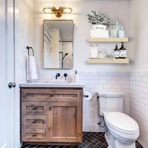 QEEIG Bathroom Floating Shelves for Wall - 15.7" Wall Mounted Shelf Over Toilet Farmhouse Home Decor Display Bookshelf Small 15.7 x 6.7 inch Set of 2, Natural (008-40N) - Image 2