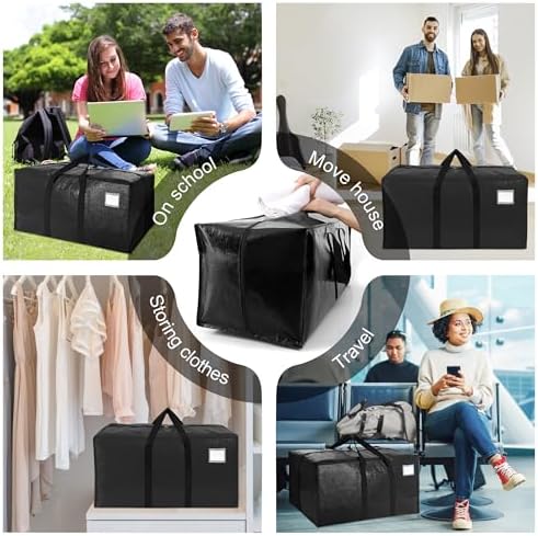 VELVETSURE 6 Pack Heavy Duty Large Moving Bags W/Backpack Straps - Strong Handles & Zippers, Storage Totes, Fold Flat, Alternative to Moving Box and Storage Bin, Semi-Transparent+Blue+Black - Image 6