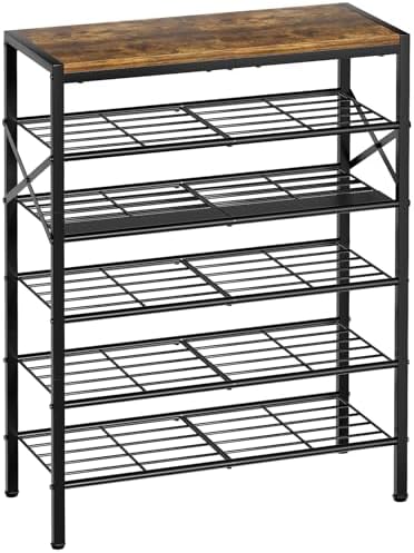 6 Tier Metal Shoe Rack with Wood Top, 18-24 Pairs by UNITSTAGE