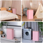 100L Laundry Hamper with Lid, Lagre Basket with Bamboo Handles,Foldable Clothes Hamper Tall Dirty Laundry Basket for Clothes Toys Towels Organizing,Pink - Image 3
