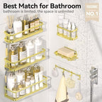 YASONIC Shower Caddy Adhesive, Rustproof Shower Organizer with Soap Holder, Large Capacity Shower Shelves for Inside Shower, No Drilling Bathroom Organizers and Storage for Home Decor（6 Pack Gold） - Image 2