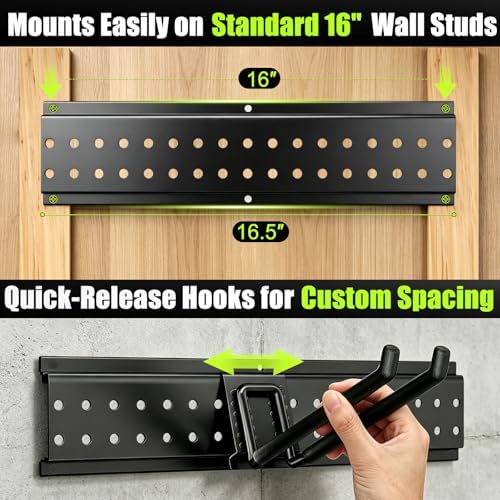 Garage Tool Organizer Wall Mount, 66 Inch Heavy Duty Garage Organization System with 13 Adjustable Hooks, Garden Tool Storage Rack for Garage, Yard & Shed, Holds Up to 520 lbs - Image 4