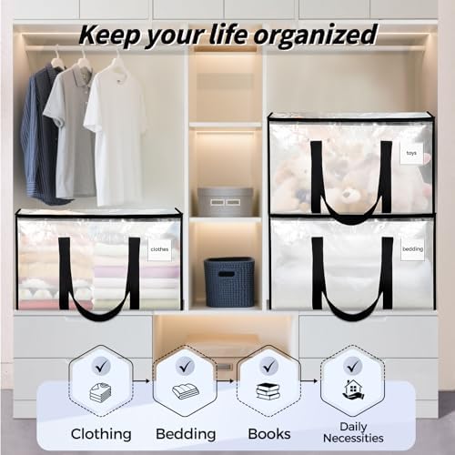 16 Pack Extra Large Clothes Storage Bins with Lids, Moving Bags, Clear | Storage Bags with Reinforced Handles & Heavy-Duty Zippers, Moving Boxes Totes for Clothes Packing, Dorms, College Supplies - Image 7